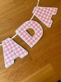 Baby Pink Gingham Personalised Name Banner