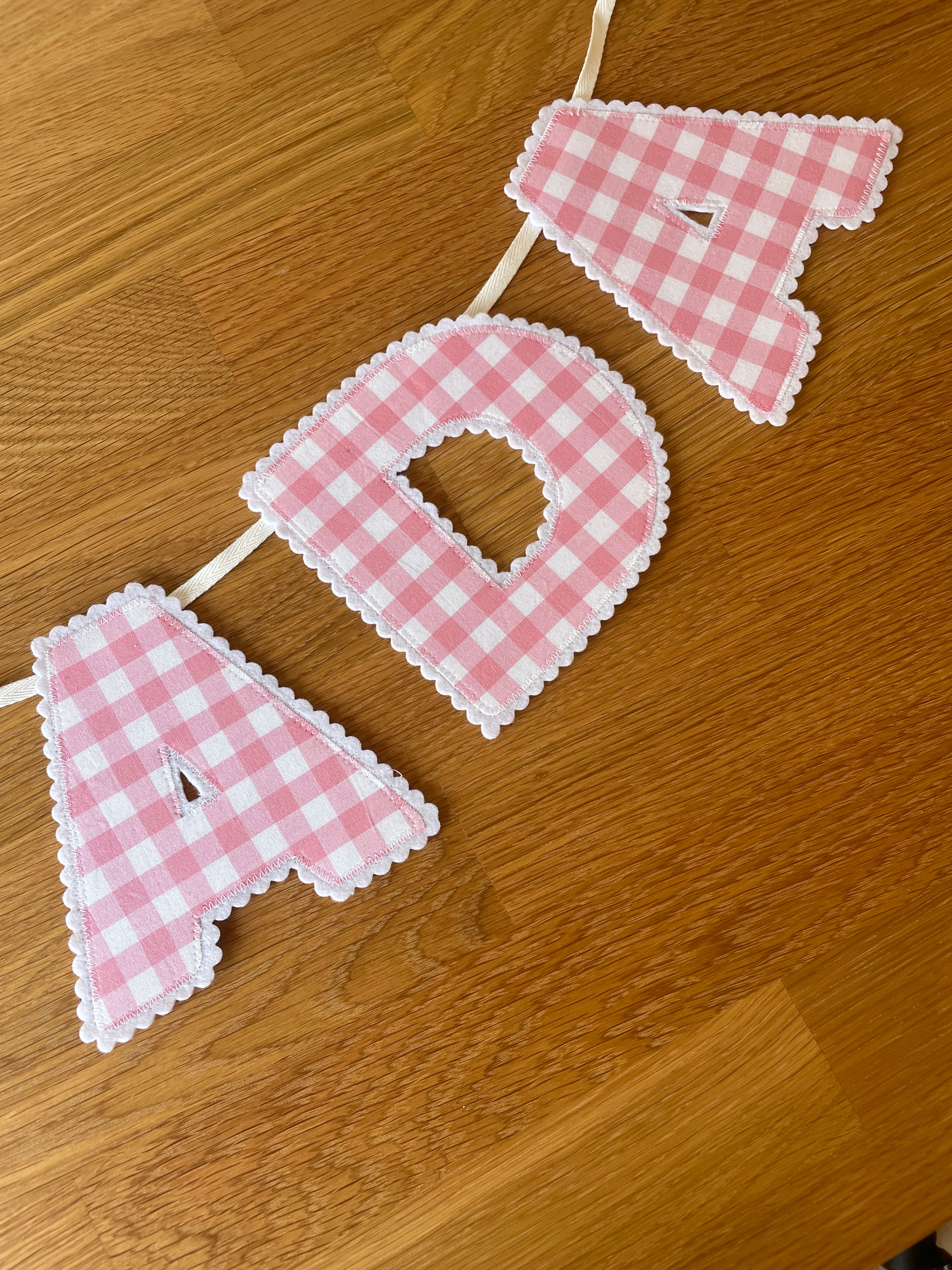 Baby Pink Gingham Personalised Name Banner