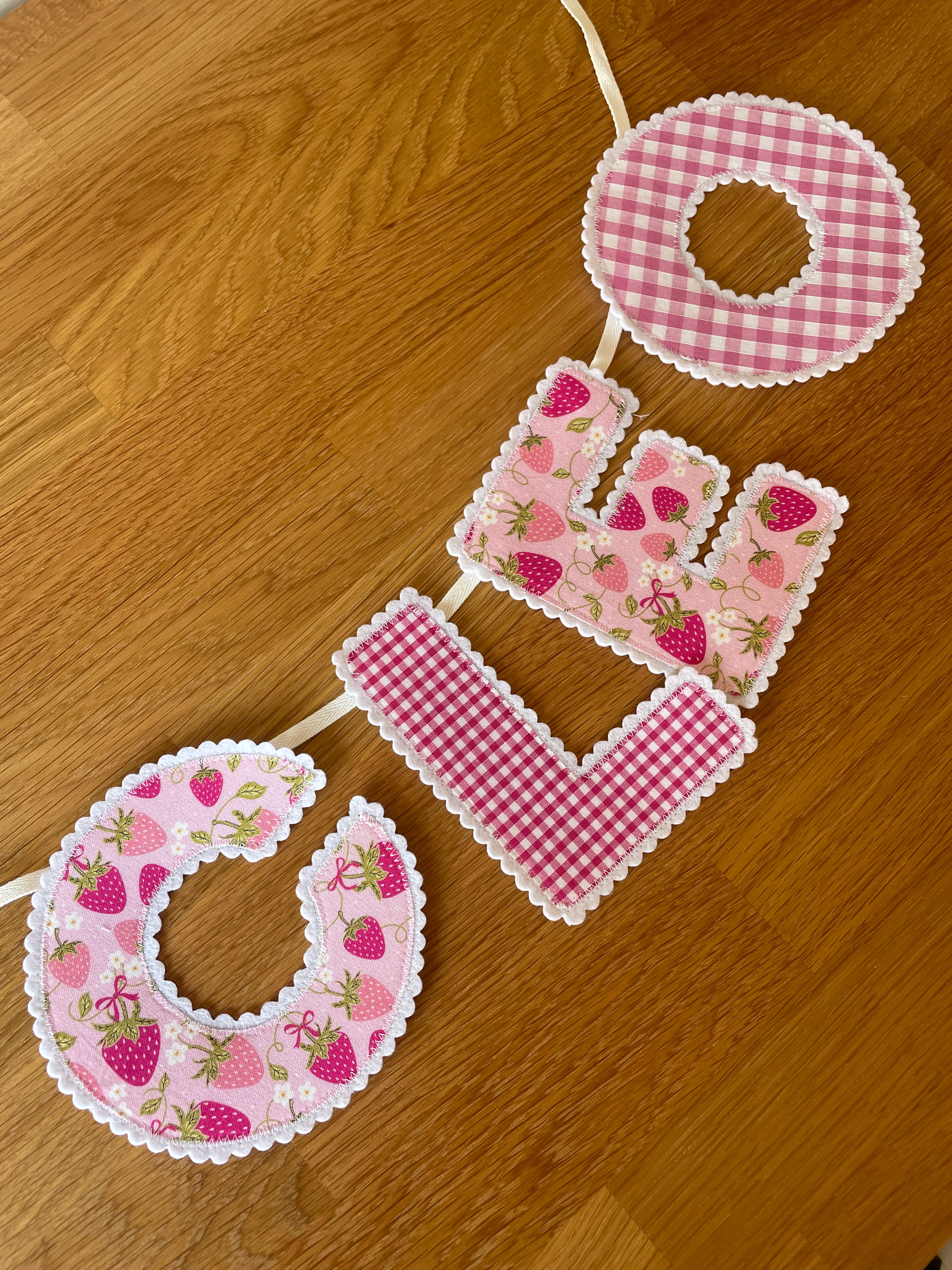 Pink Strawberry Gingham Personalised Name Banner