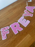 Fuchsia Pink Flower Sprigs Personalised Name Banner