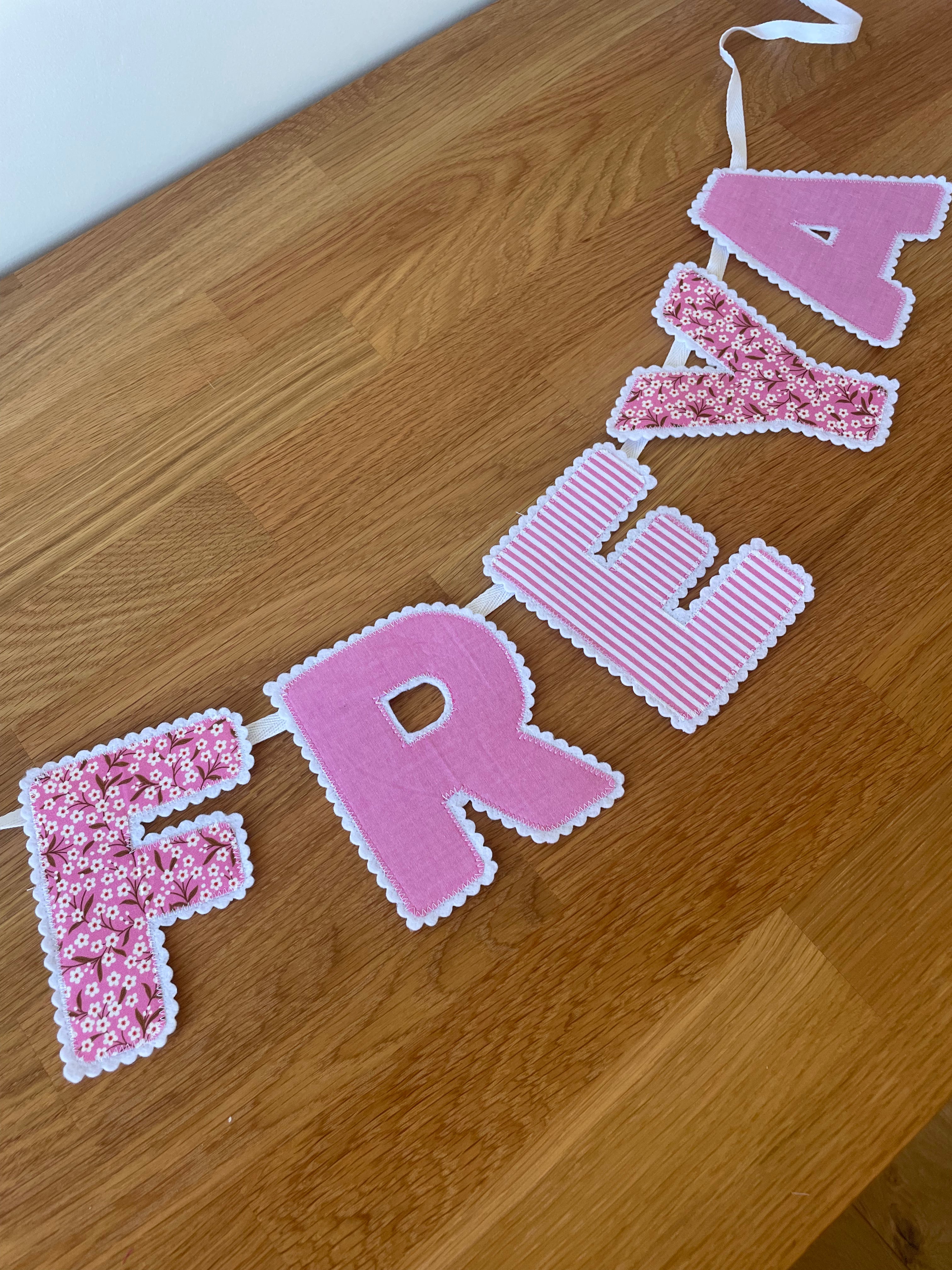 Fuchsia Pink Flower Sprigs Personalised Name Banner