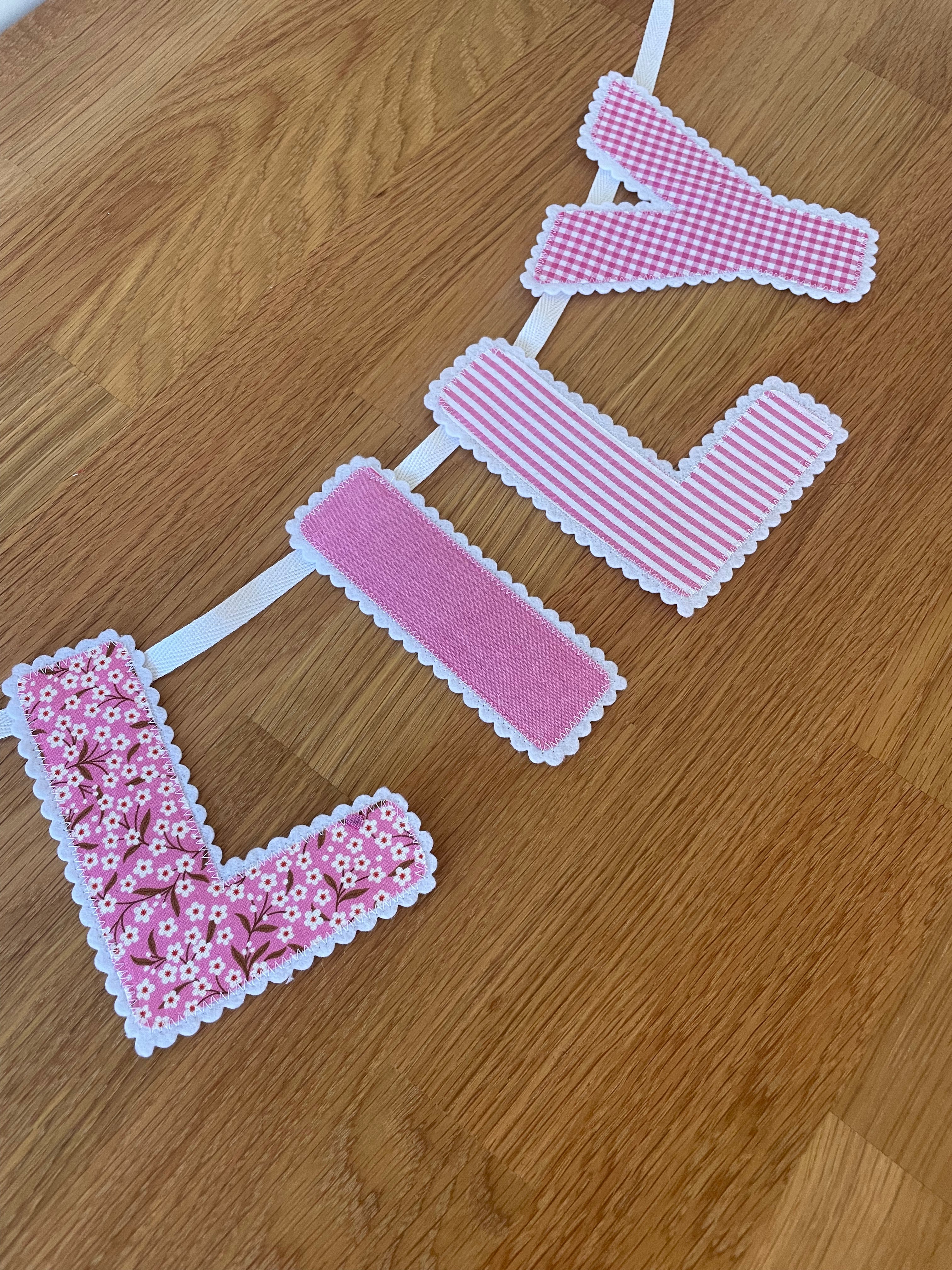 Fuchsia Pink Flower Sprigs Personalised Name Banner